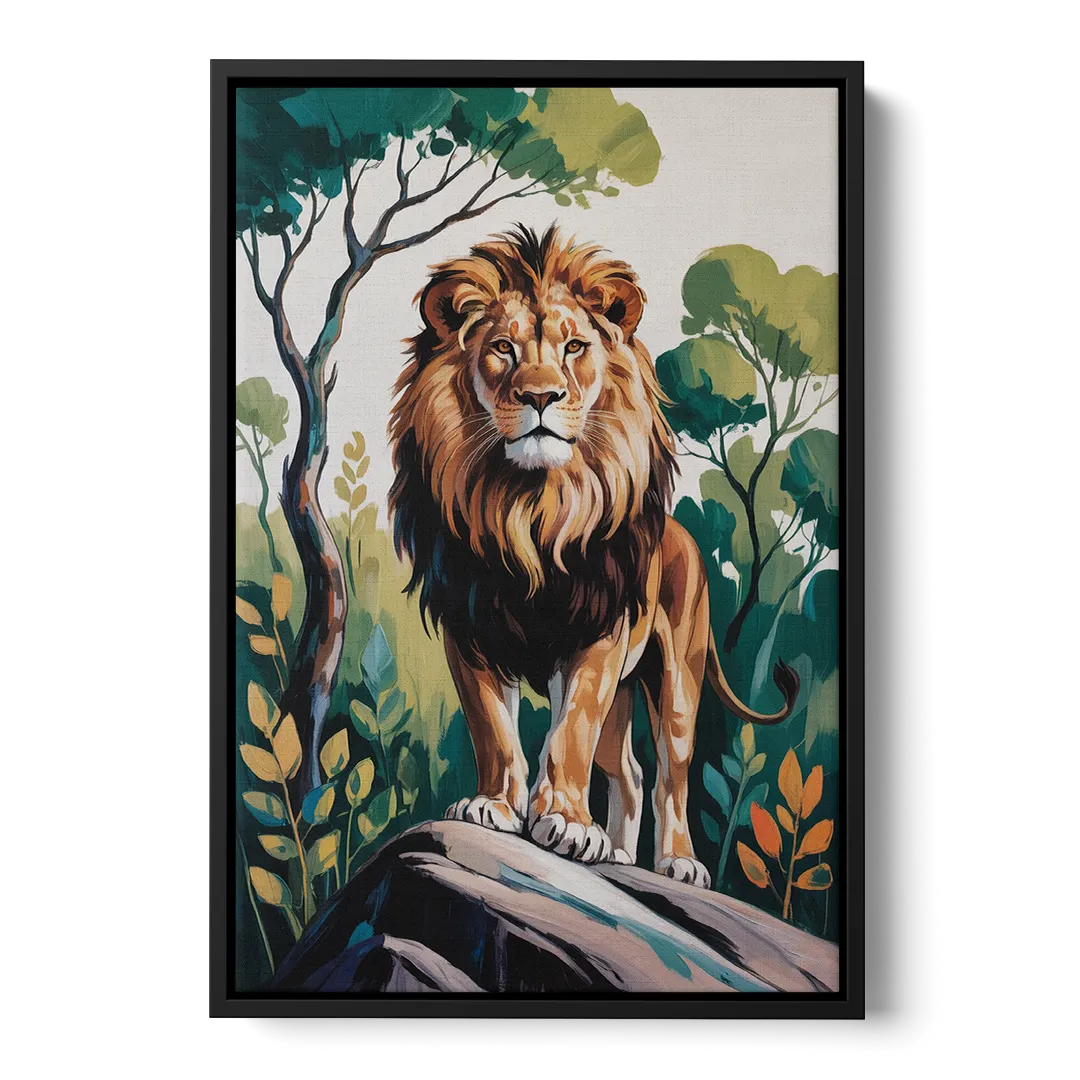 Lion in Harmony Front - Black Canvas Wall Art