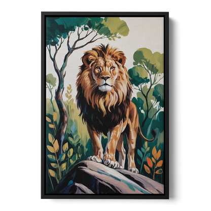 Lion in Harmony Front - Black Canvas Wall Art