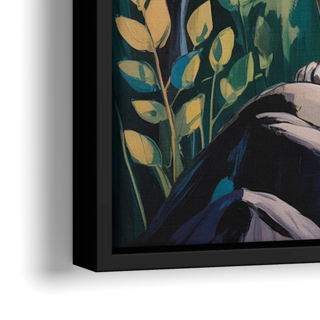 Lion in Harmony - Close-Up Black Frame Canvas