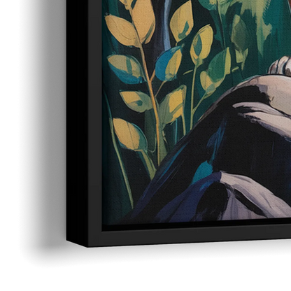 Lion in Harmony - Close-Up Black Frame Canvas