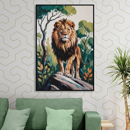 Lion in Harmony Living Room - Black Canvas Wall Art