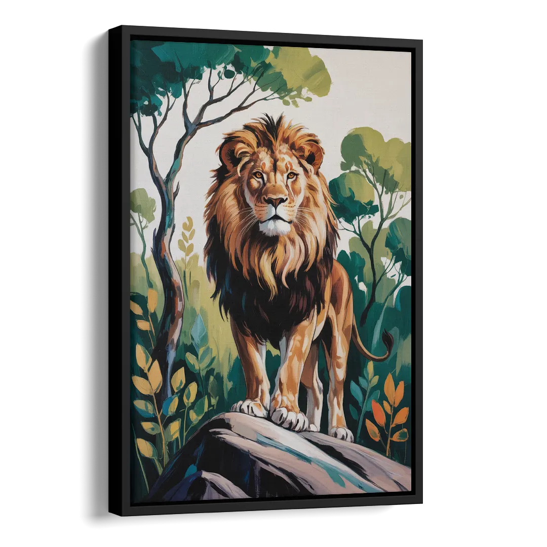 Lion in Harmony Side - Black Canvas Wall Art