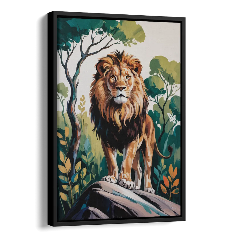 Lion in Harmony Side - Black Canvas Wall Art