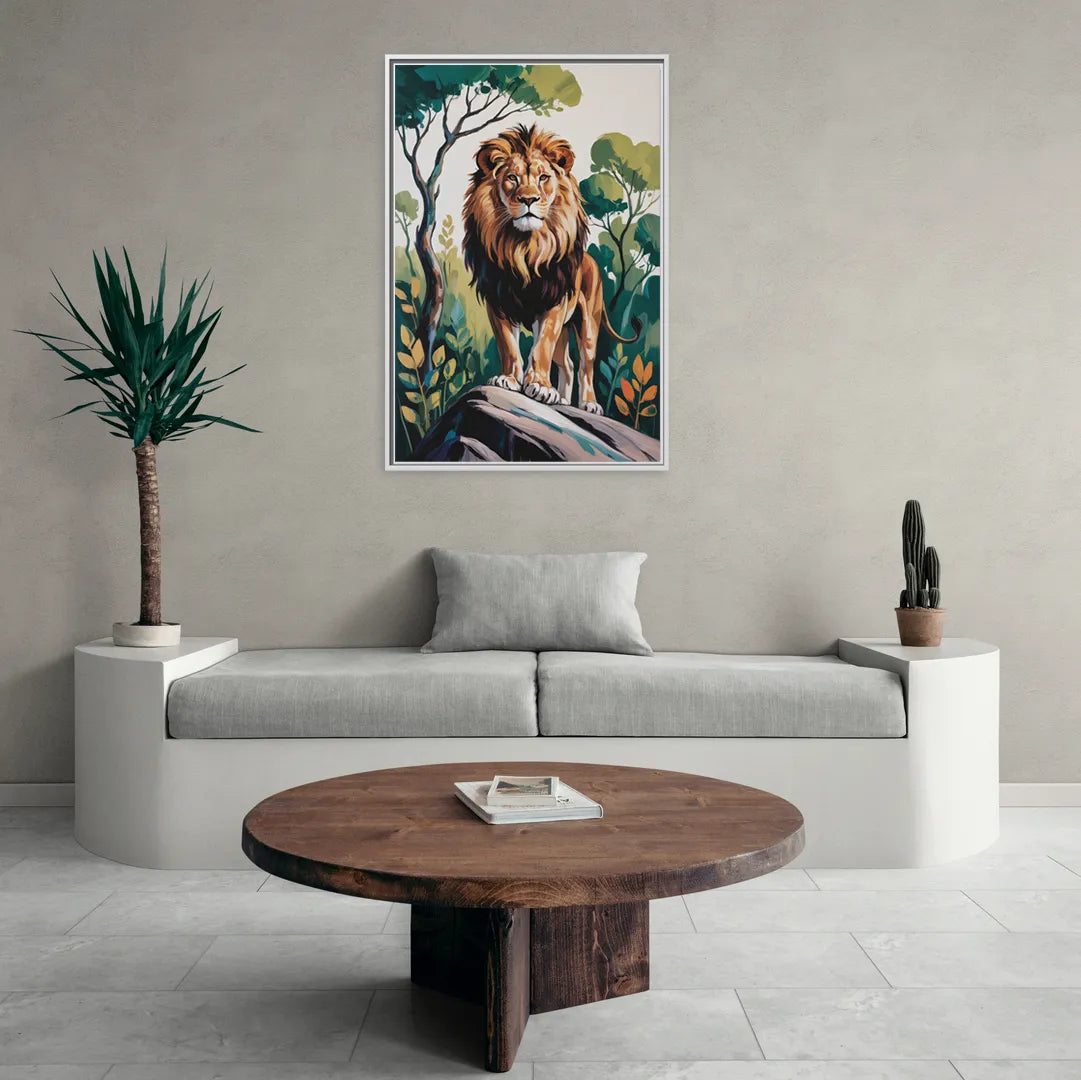 Lion in Harmony - Living Room White Frame Canvas