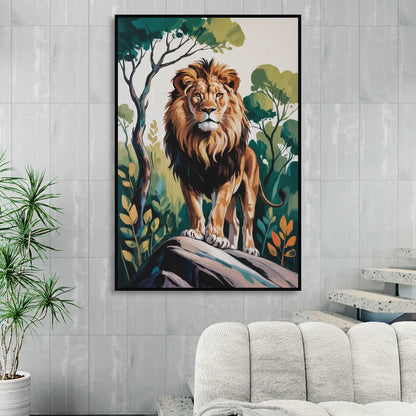 Lion in Harmony Sitting Room - Black Canvas Wall Art