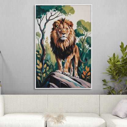 Lion in Harmony Sitting Room - White Canvas Wall Art