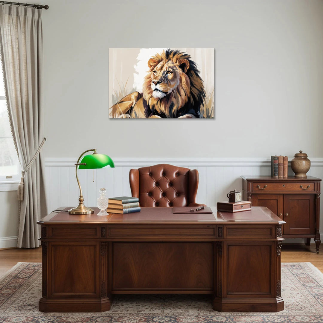Lion in Thought - Canvas Wall Art - Office - 36x24