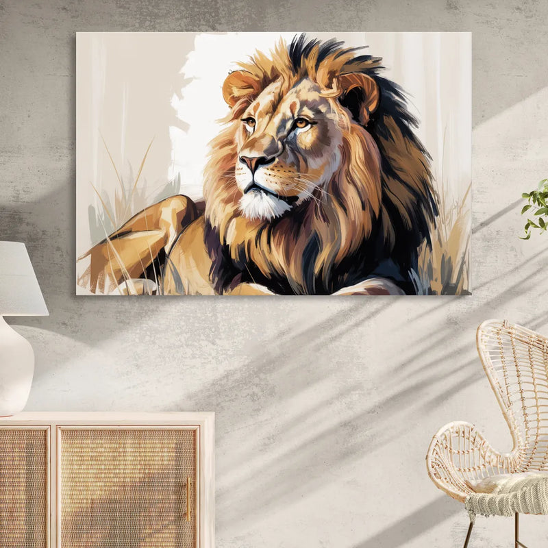 Lion in Thought Living Room - Canvas Wall Art