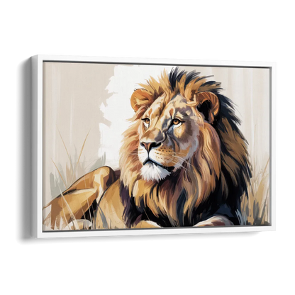 Lion in Thought Side - White Canvas Wall Art