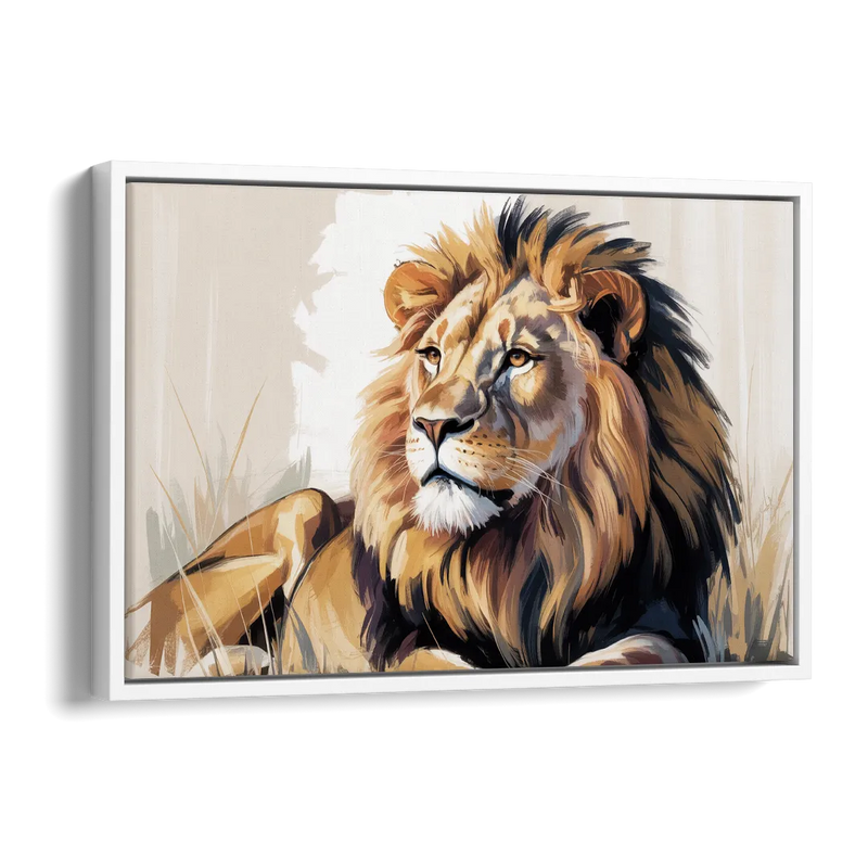 Lion in Thought Side - White Canvas Wall Art
