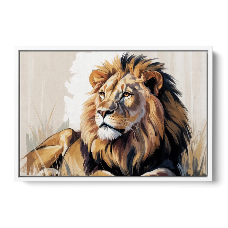 Lion in Thought Front - White Canvas Wall Art