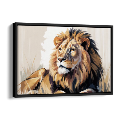 Lion in Thought Side - Black Canvas Wall Art