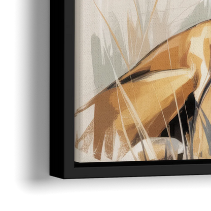 Lion in Thought - Close-Up Black Frame Canvas