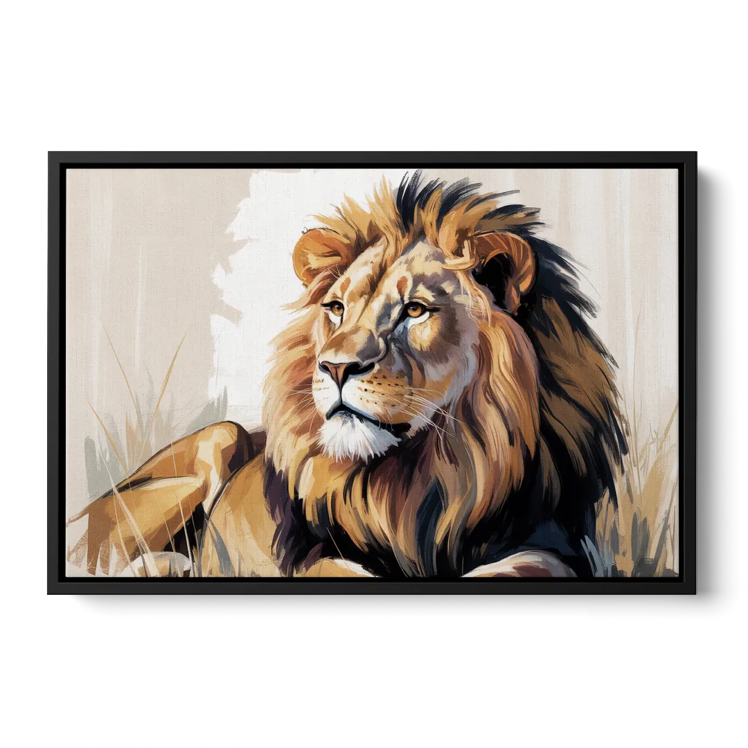 Lion in Thought Front - Black Canvas Wall Art