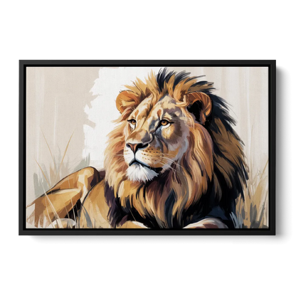 Lion in Thought Front - Black Canvas Wall Art