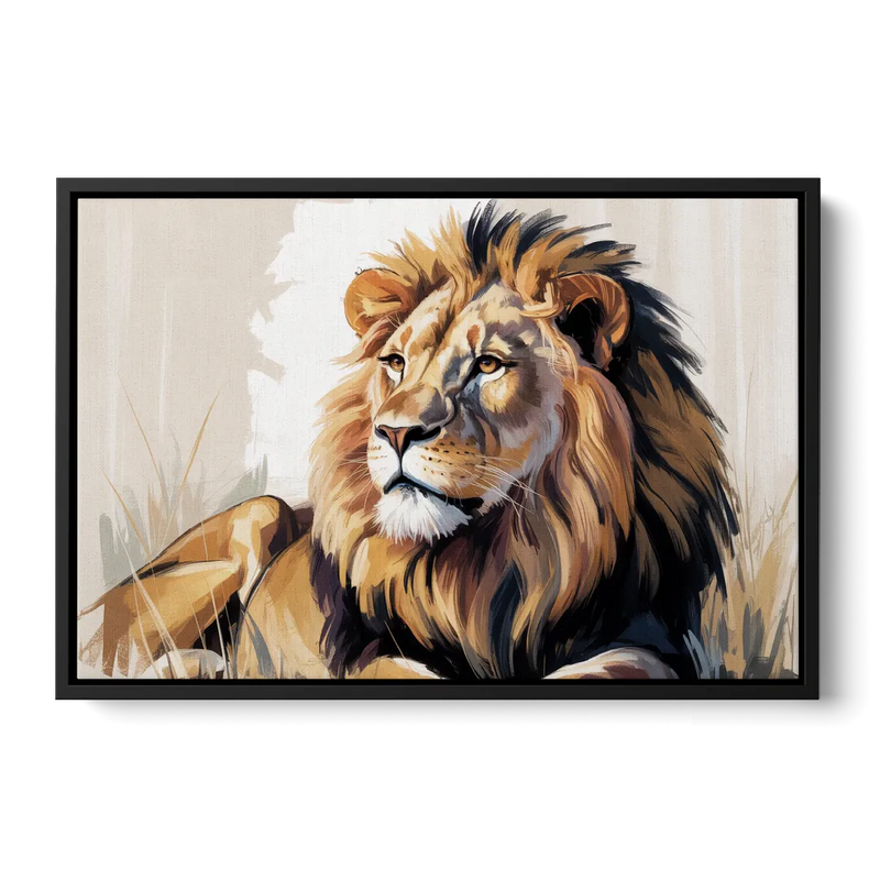 Lion in Thought Front - Black Canvas Wall Art