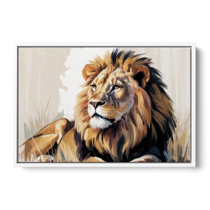 Lion in Thought - White Frame Canvas