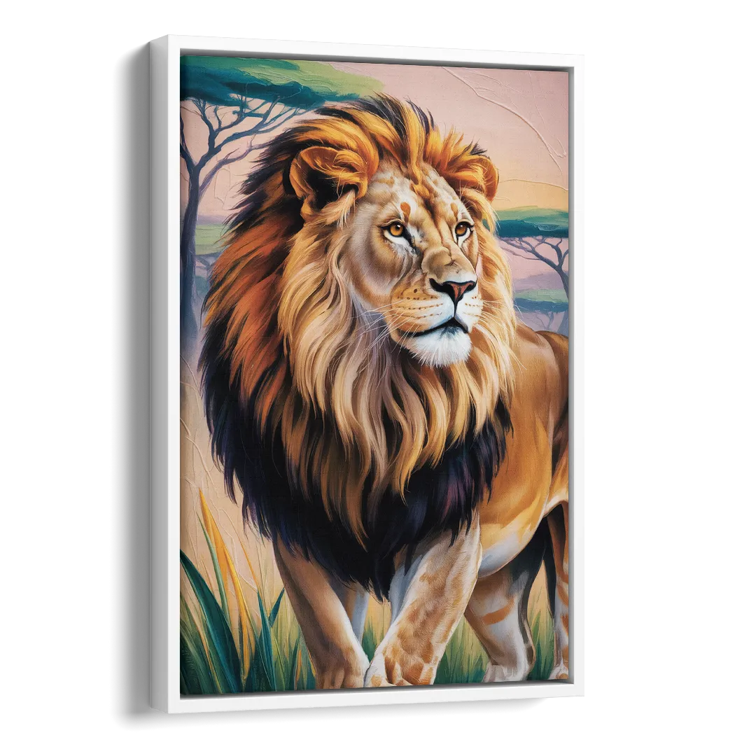 Lion in Tribal Art Side - White Canvas Wall Art