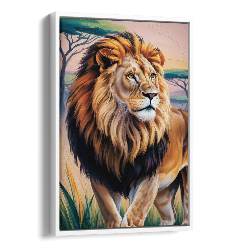 Lion in Tribal Art Side - White Canvas Wall Art