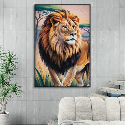 Lion in Tribal Art Living Room - Black Canvas Wall Art