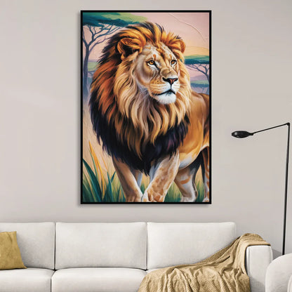 Lion in Tribal Art Sitting Room - Black Canvas Wall Art
