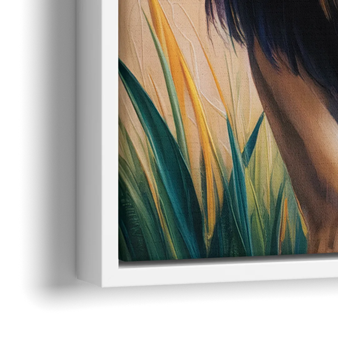 Lion in Tribal Art - Close-Up White Frame Canvas