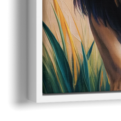 Lion in Tribal Art - Close-Up White Frame Canvas