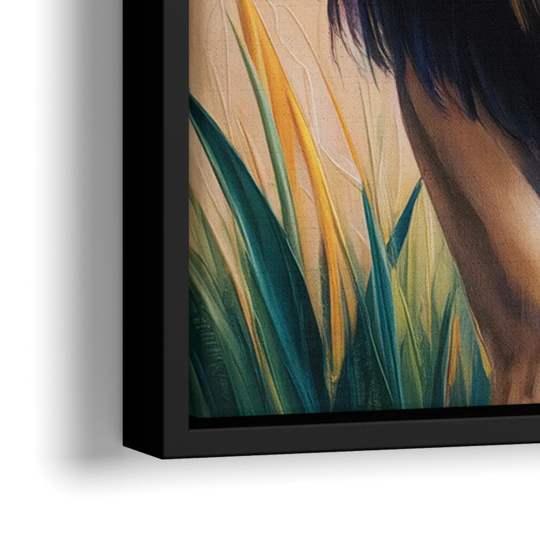 Lion in Tribal Art - Close-Up Black Frame Canvas