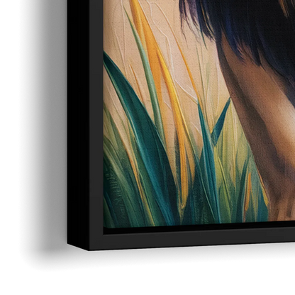 Lion in Tribal Art - Close-Up Black Frame Canvas