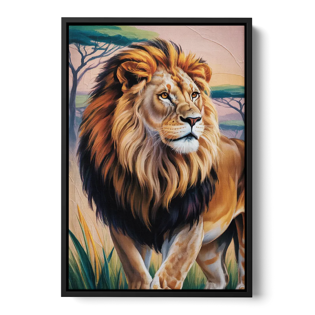 Lion in Tribal Art - Black Frame Canvas
