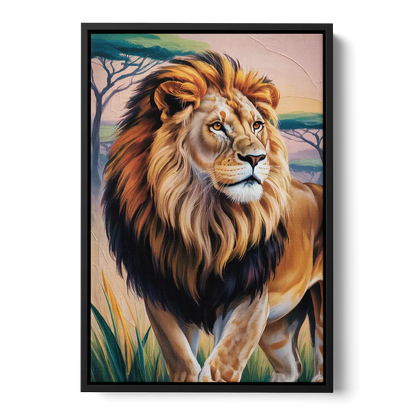 Lion in Tribal Art - Black Frame Canvas