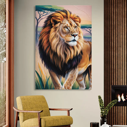 Lion in Tribal Art Living Room - Canvas Wall Art