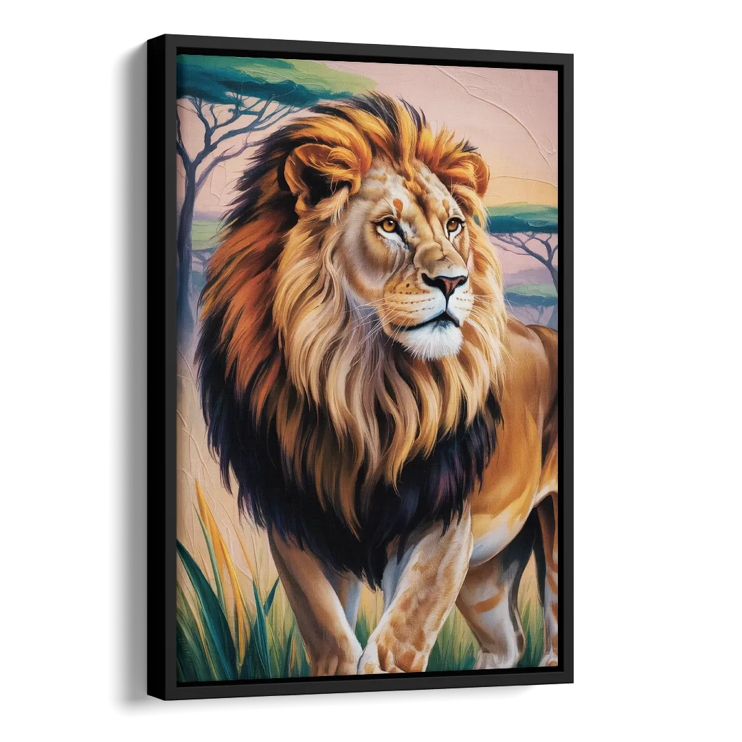 Lion in Tribal Art Side - Black Canvas Wall Art
