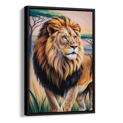 Lion in Tribal Art Side - Black Canvas Wall Art
