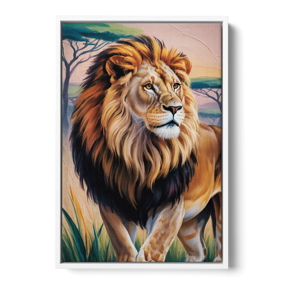 Lion in Tribal Art - White Frame Canvas