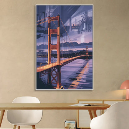 Lions Gate Bridge Twilight Living Room - White Canvas Wall Art