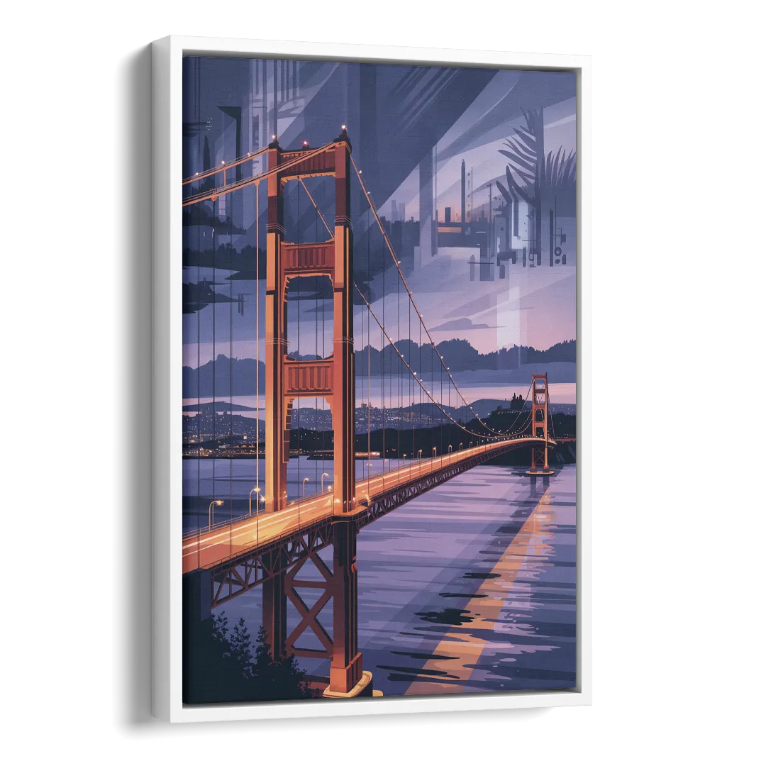 Lions Gate Bridge Twilight Side - White Canvas Wall Art