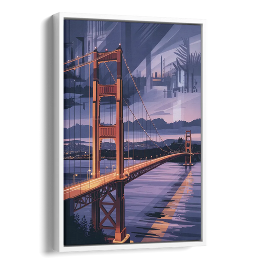 Lions Gate Bridge Twilight Side - White Canvas Wall Art