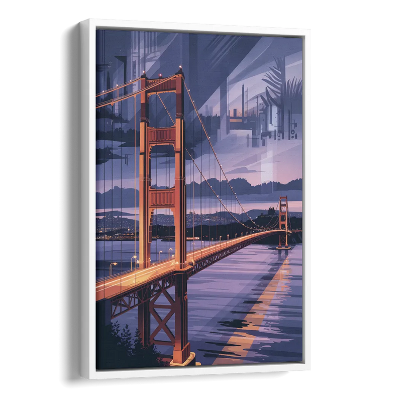 Lions Gate Bridge Twilight Side - White Canvas Wall Art