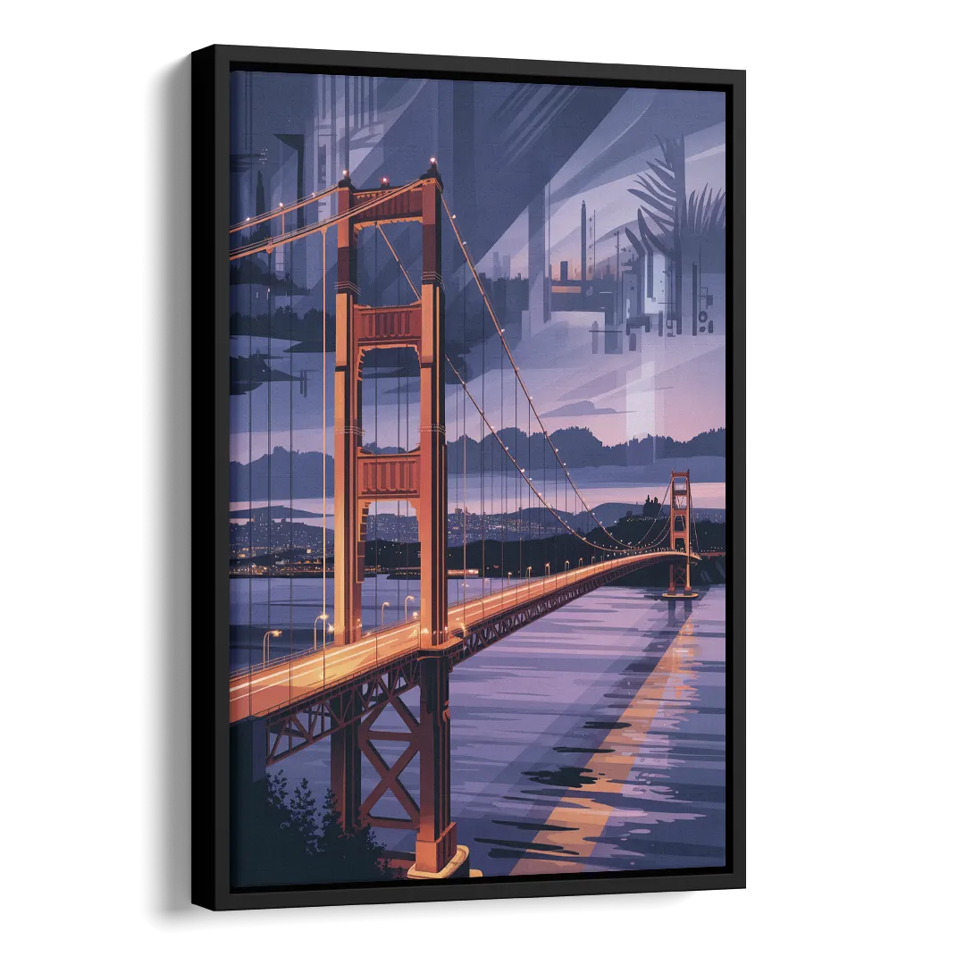 Lions Gate Bridge Twilight Side - Black Canvas Wall Art