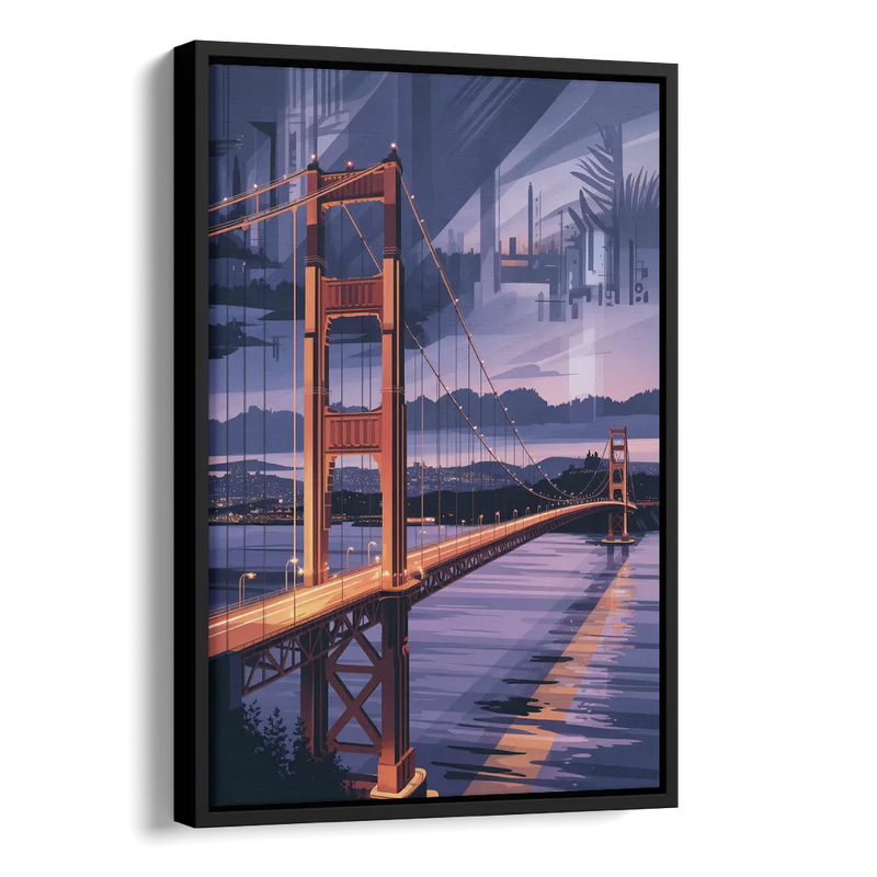 Lions Gate Bridge Twilight Side - Black Canvas Wall Art