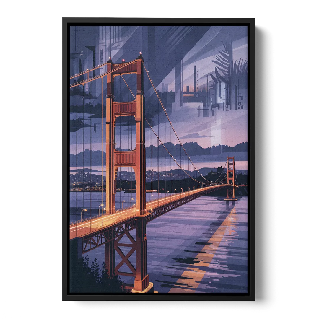 Lions Gate Bridge Twilight Front - Black Canvas Wall Art