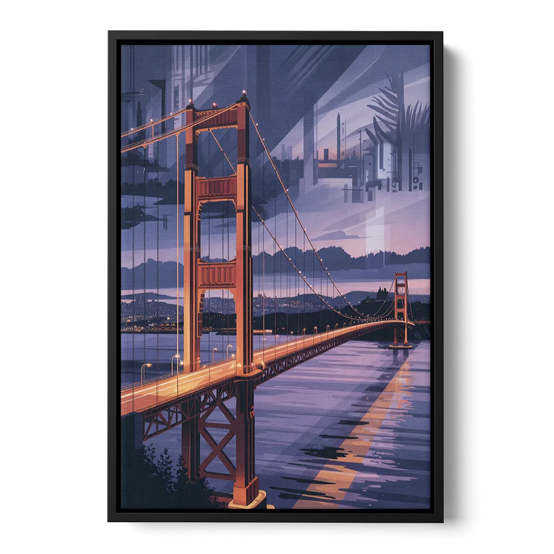 Lions Gate Bridge Twilight Front - Black Canvas Wall Art