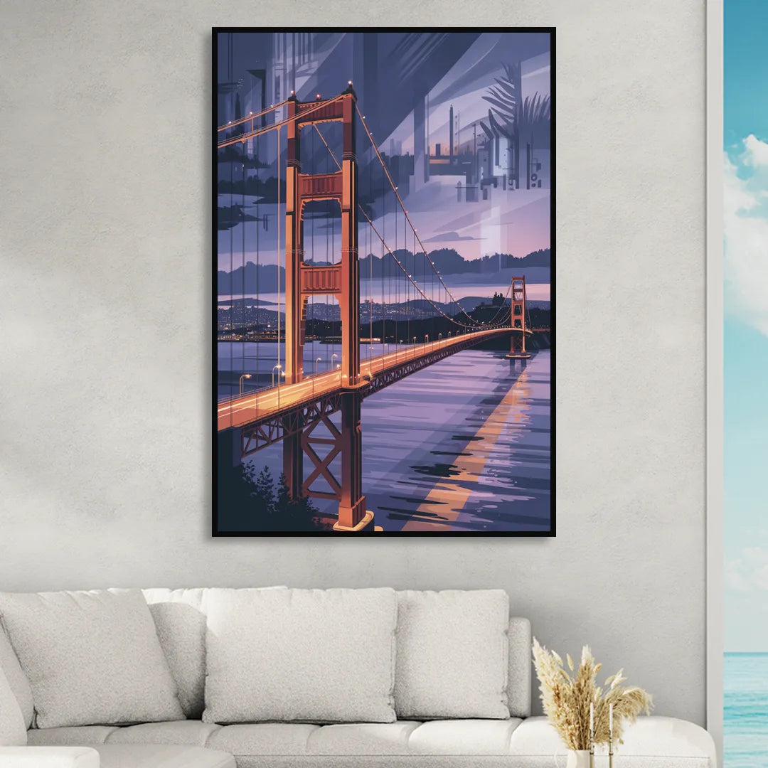 Lions Gate Bridge Twilight Living Room - Black Canvas Wall Art