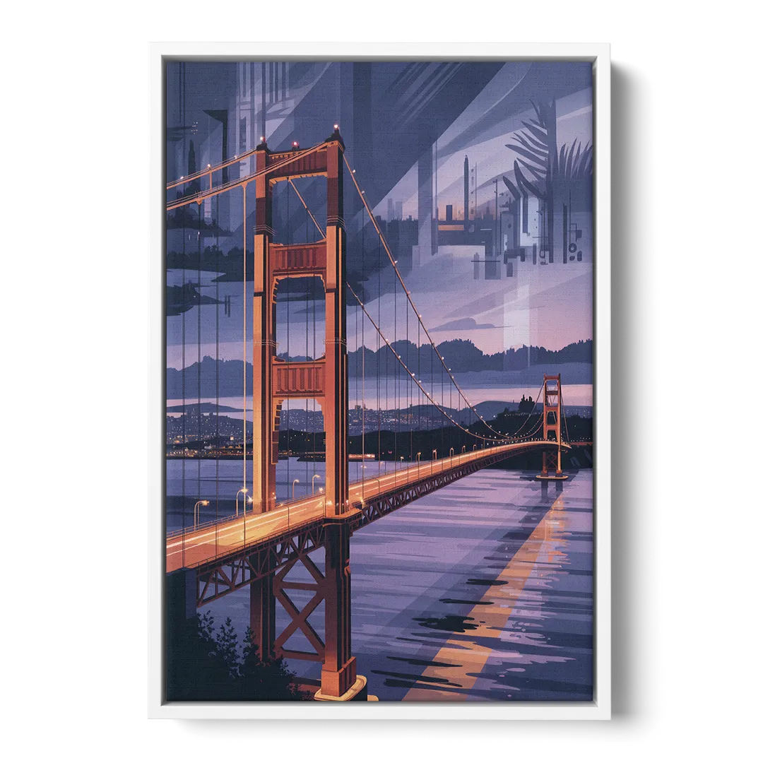 Lions Gate Bridge Twilight Front - White Canvas Wall Art