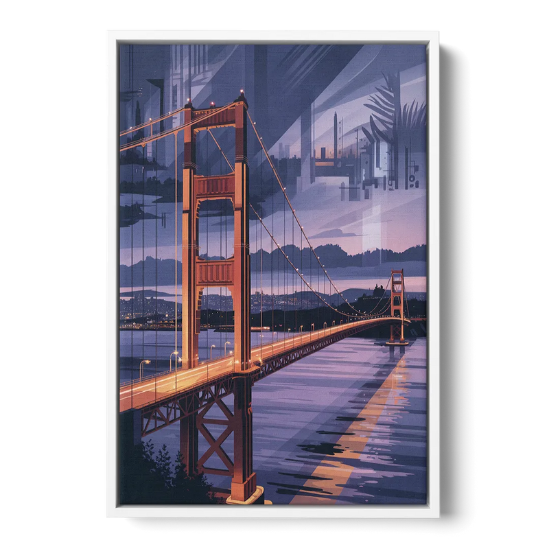 Lions Gate Bridge Twilight Front - White Canvas Wall Art