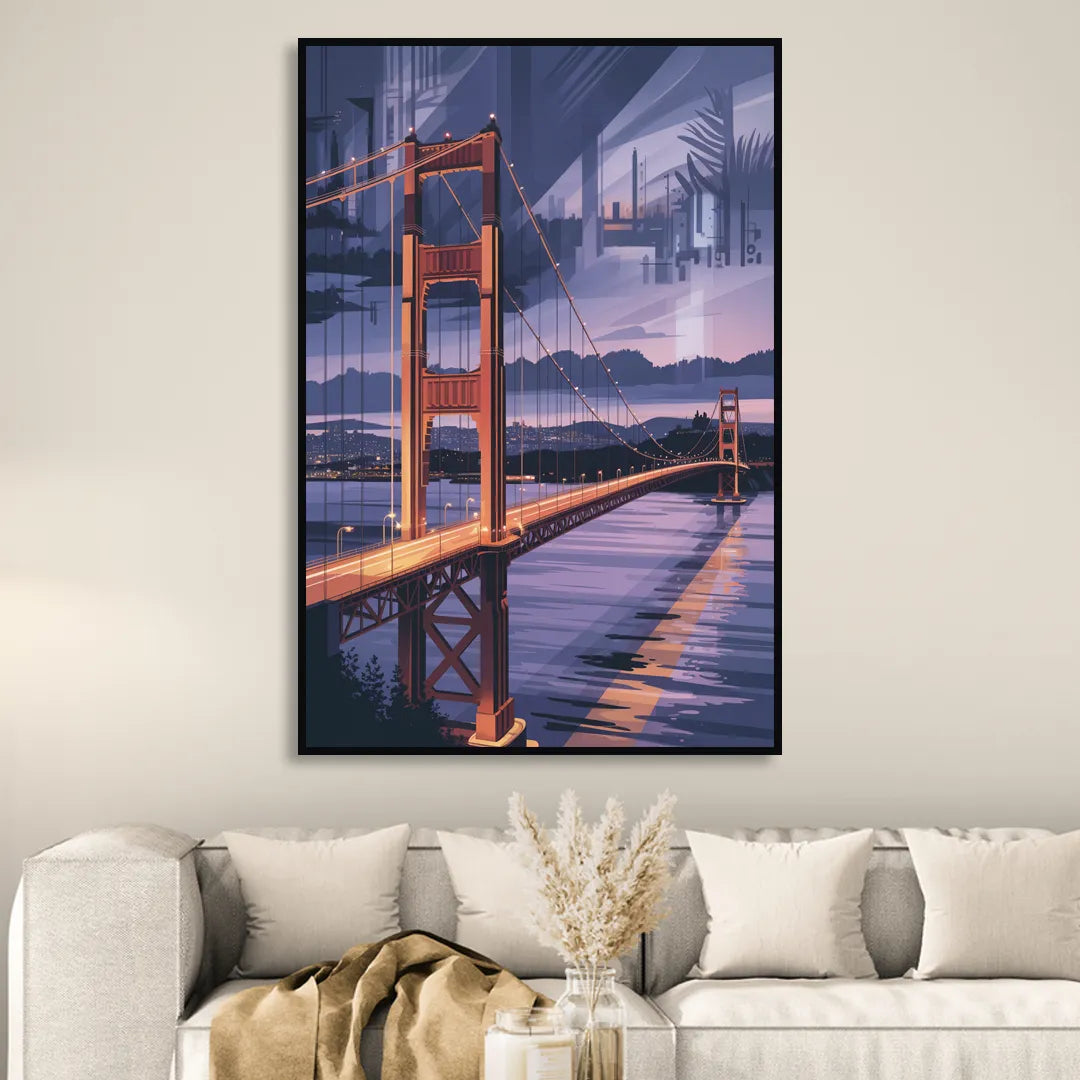 Lions Gate Bridge Twilight Sitting Room - Black Canvas Wall Art