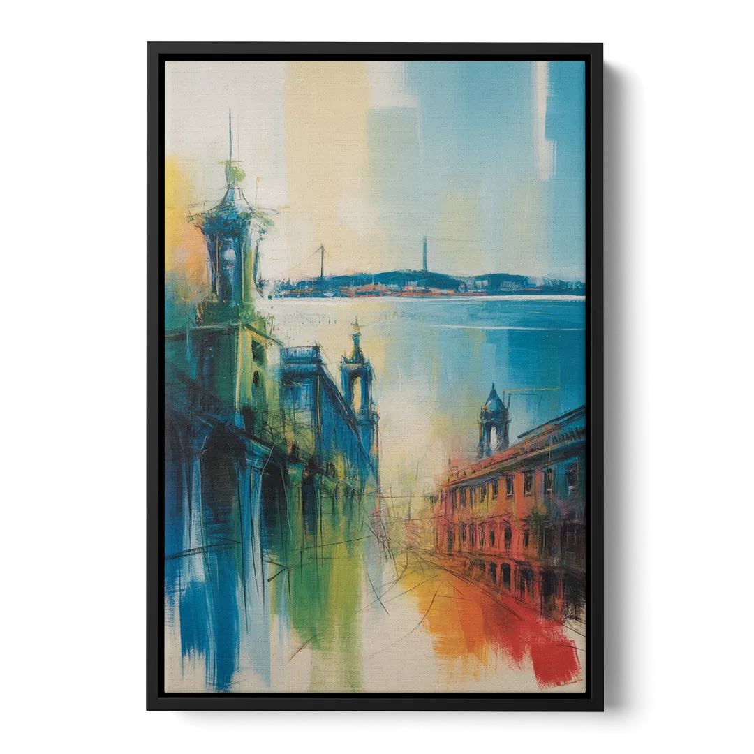 Lisbon Skyline Front - Black Canvas Wall Art