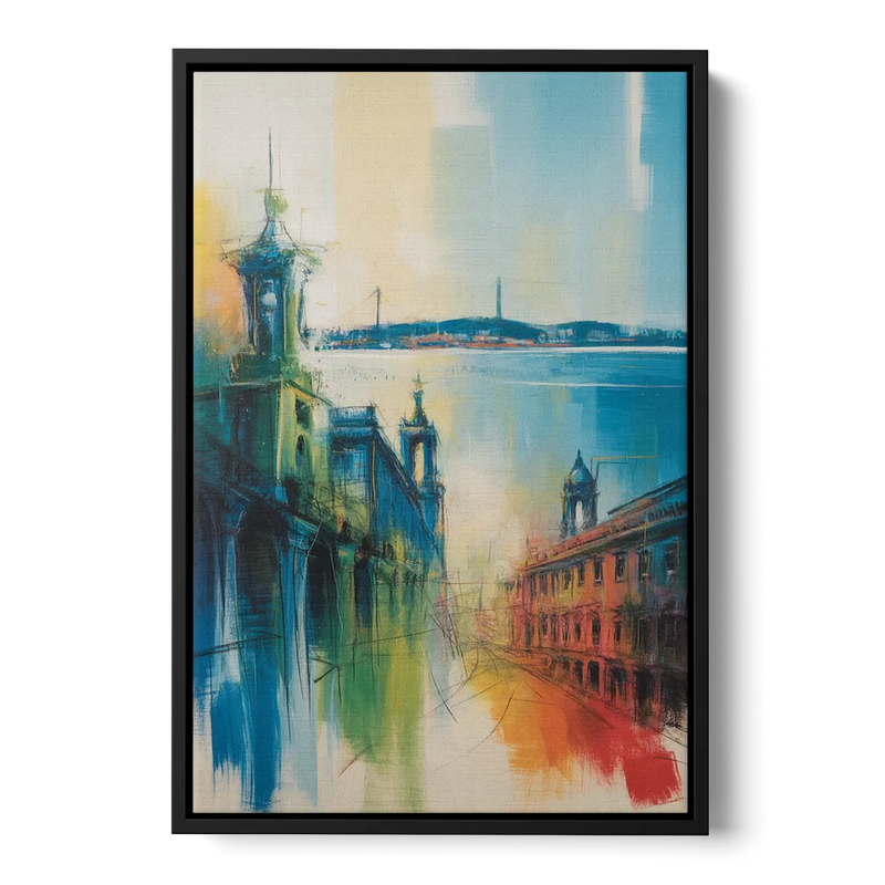 Lisbon Skyline Front - Black Canvas Wall Art