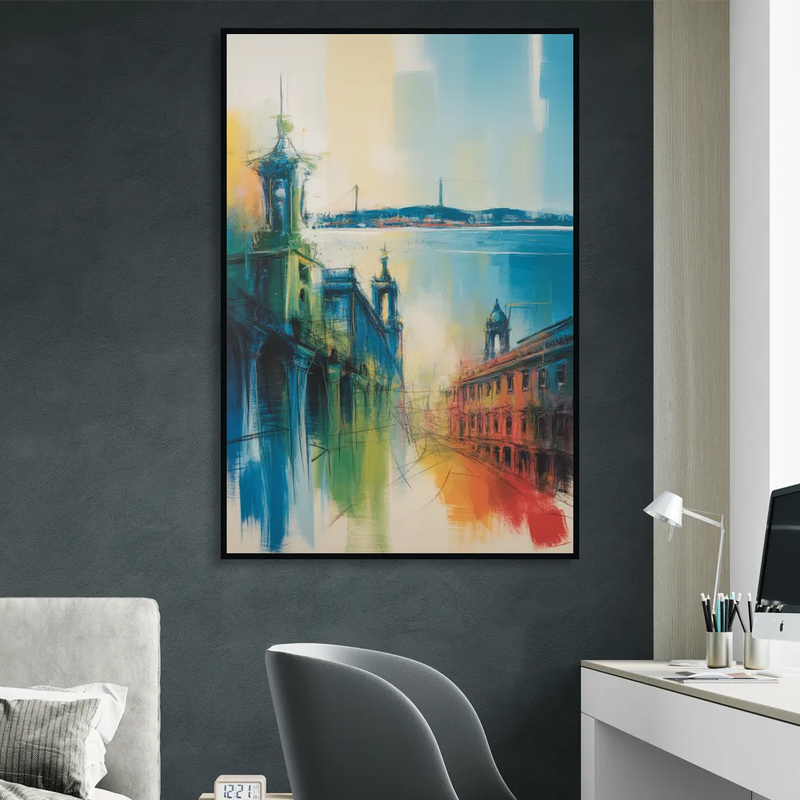 Lisbon Skyline Living Room - Black Canvas Wall Art
